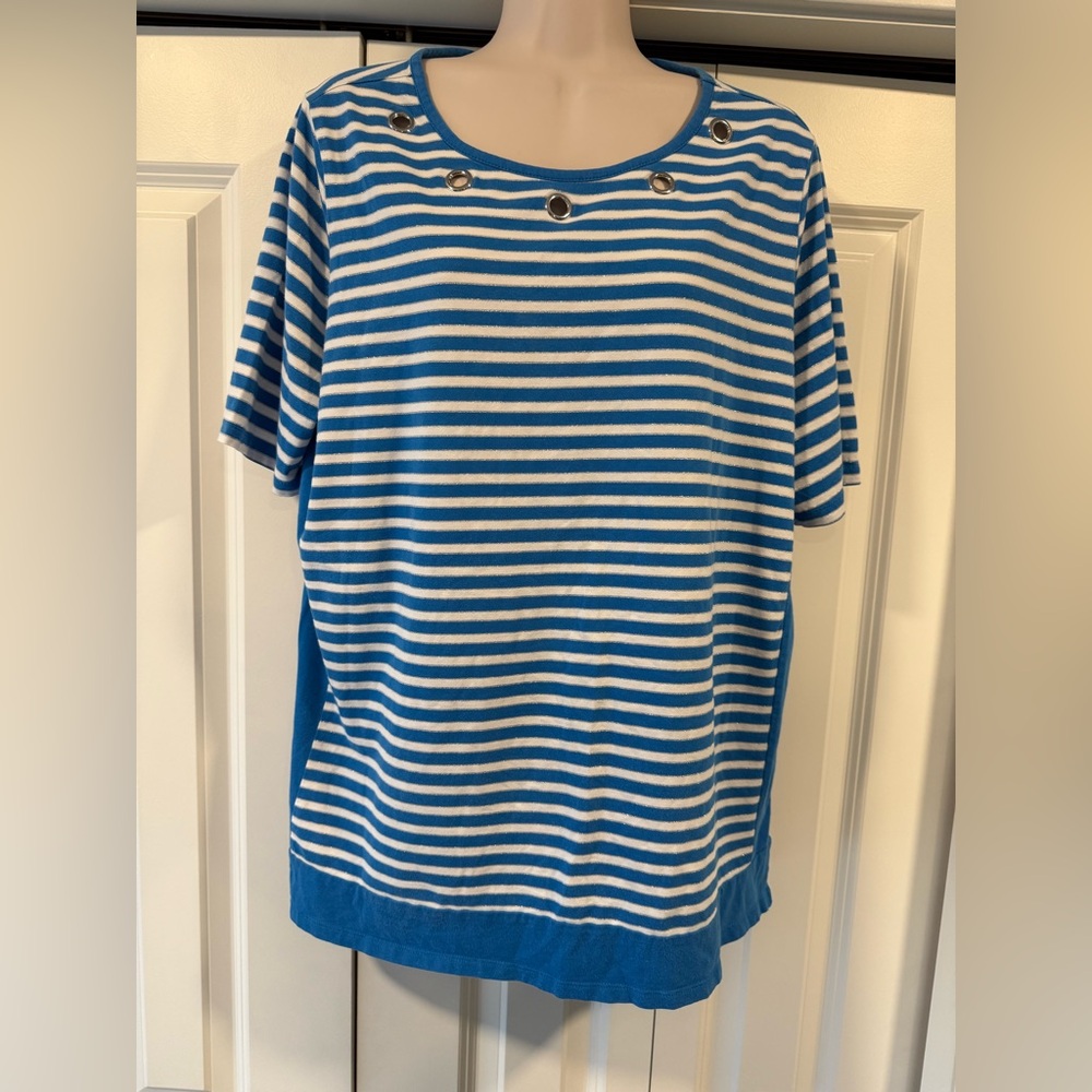 Peck & Peck blue stripe nautical top shirt xl spring
